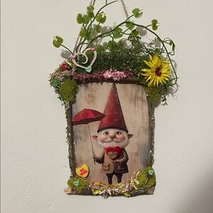 Whimsical Valentine Gnome Wall Hanging hearts love handmade border Be Mine decor